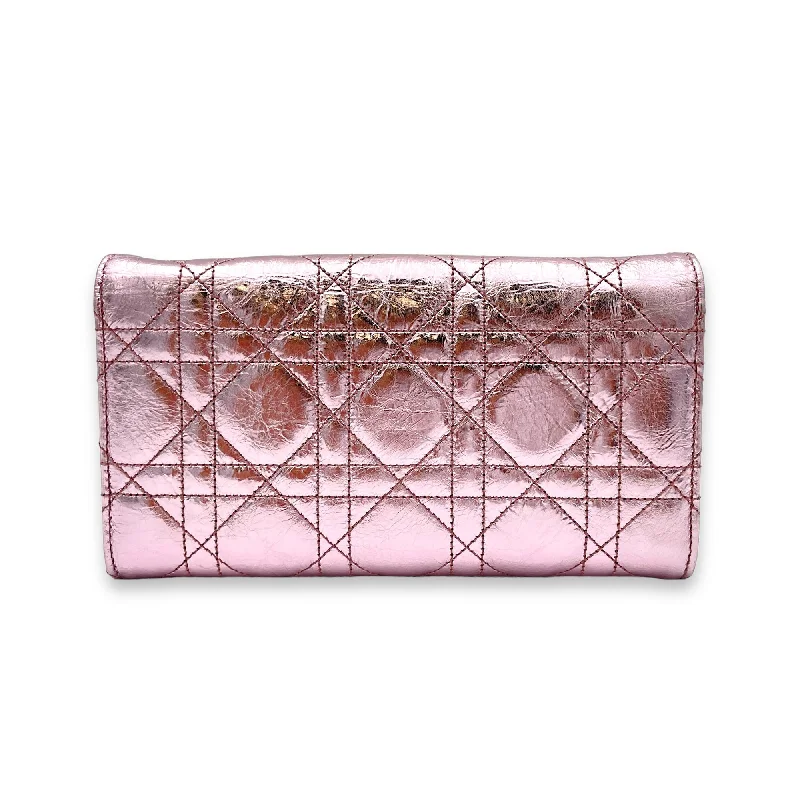 Miss Dior Metallic Pink Wallet On Chain in Calfskin, Silver hardware