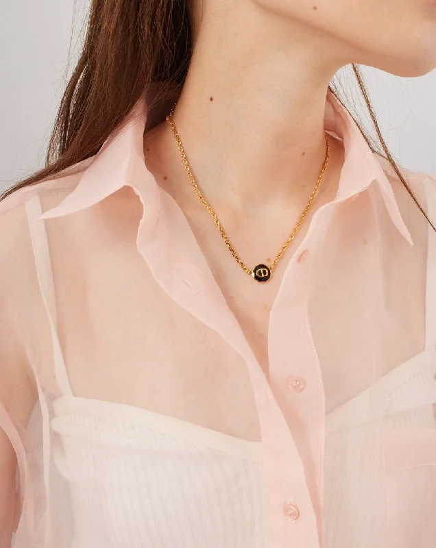 Dior Gold/Black Emblem Logo Necklace