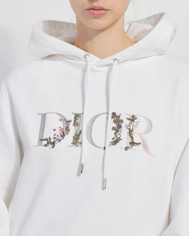 Dior White Cotton Floral Logo Hoodie - S/M