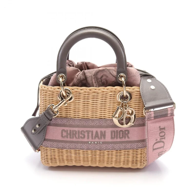 Christian Dior Dior Lady Handbag Bag Canvas Leather Straw Women's Beige Pink Grey