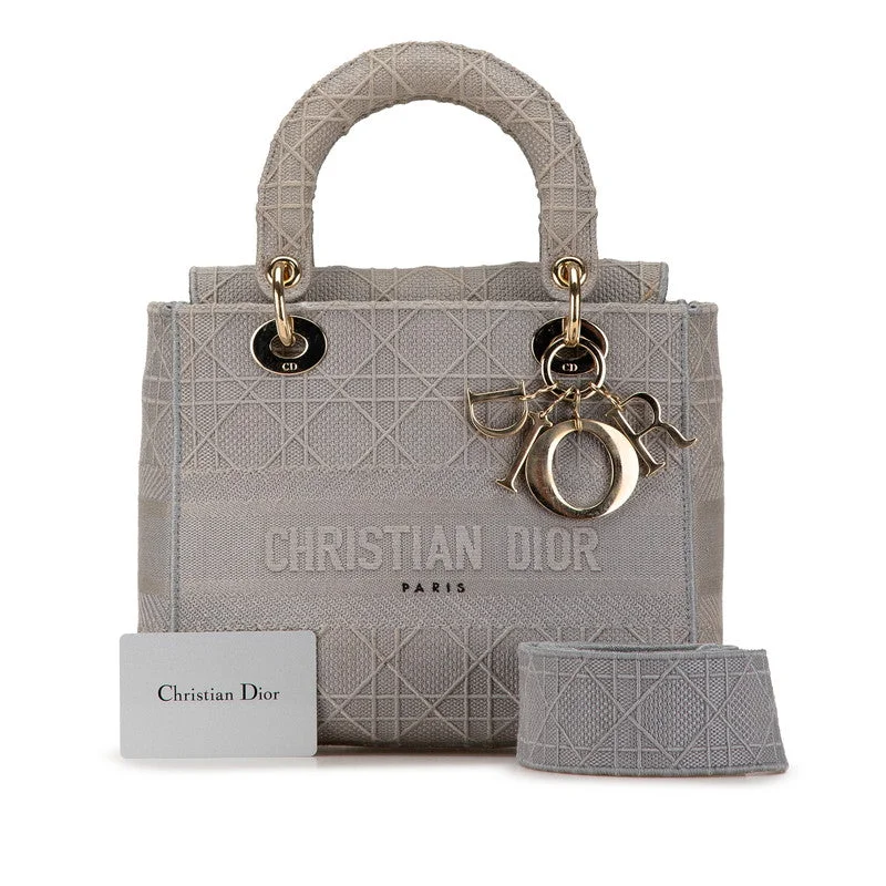 Dior Lady Dior 2WAY Handbag Gray Canvas