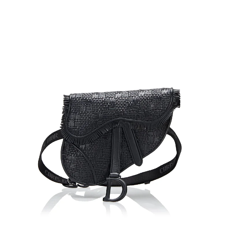 Black Dior Ultra Matte Woven Saddle Belt Bag