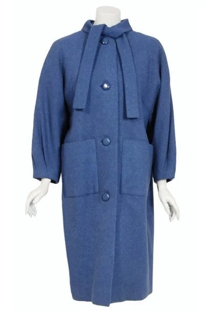 1958 Yves Saint Laurent for Christian Dior Couture Documented Periwinkle Coat