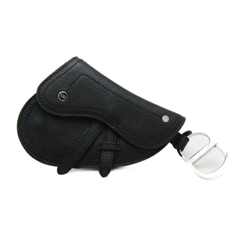 Christian Dior Saddle Pouch With Key Ring Women's Leather Pouch Black