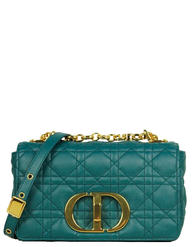 Christian Dior Teal Leather Cannage Small Caro Bag