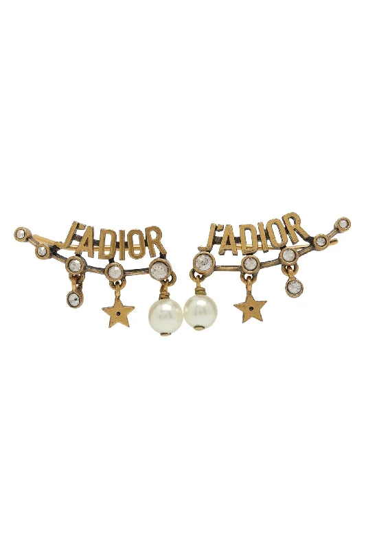 Dior Pearl Crystal J'Adior Earrings Aged Gold Tone