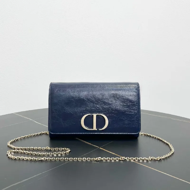 Dior Blue Leather Wallet On Chain Medium