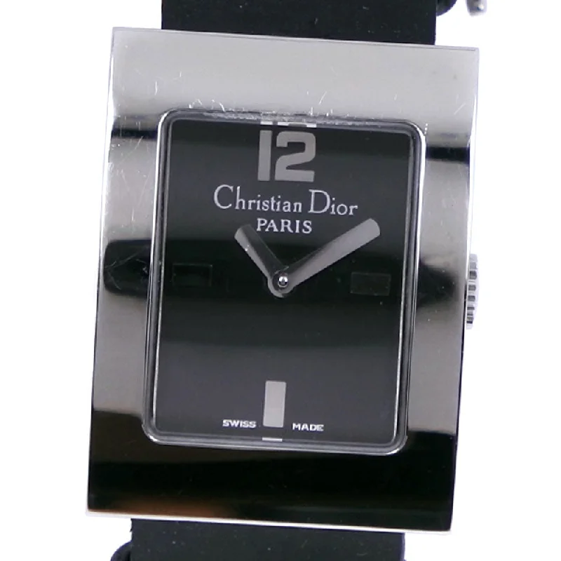 Christian Dior Watches Quartz D78-109 Stainless Steel , Leather Silver- Maris black dial Women Used Authentic