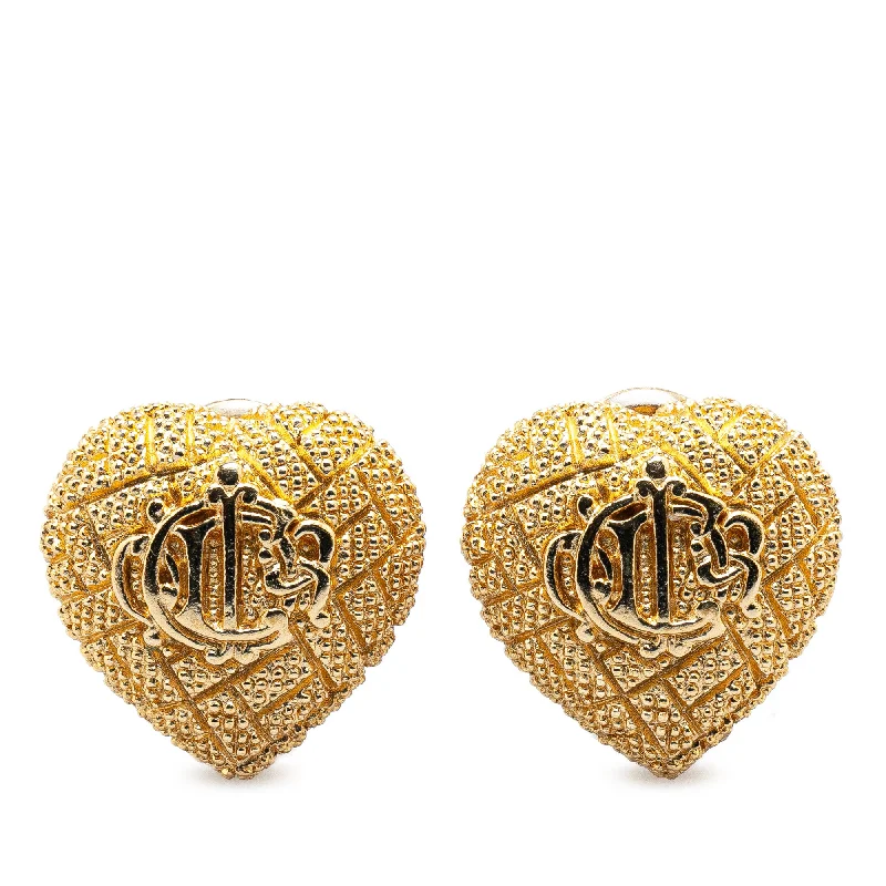 Gold Dior Gold Plated Heart Logo Clip on Earrings