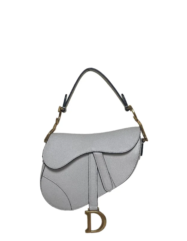 Dior White Grained Calfskin Leather Mini Saddle Bag