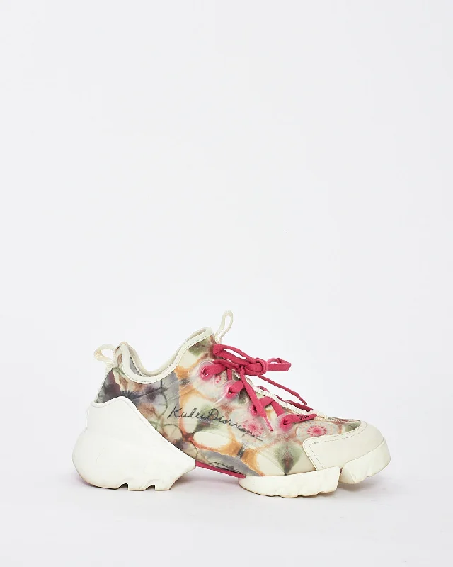 Dior Pink/White Kaleidiorscopic Fabric D-Connect Chunky Sneakers - 37.5