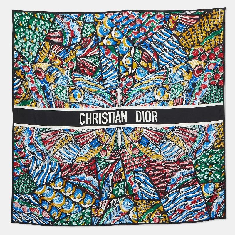 Dior Multicolor Butterfly Print Silk Square Scarf