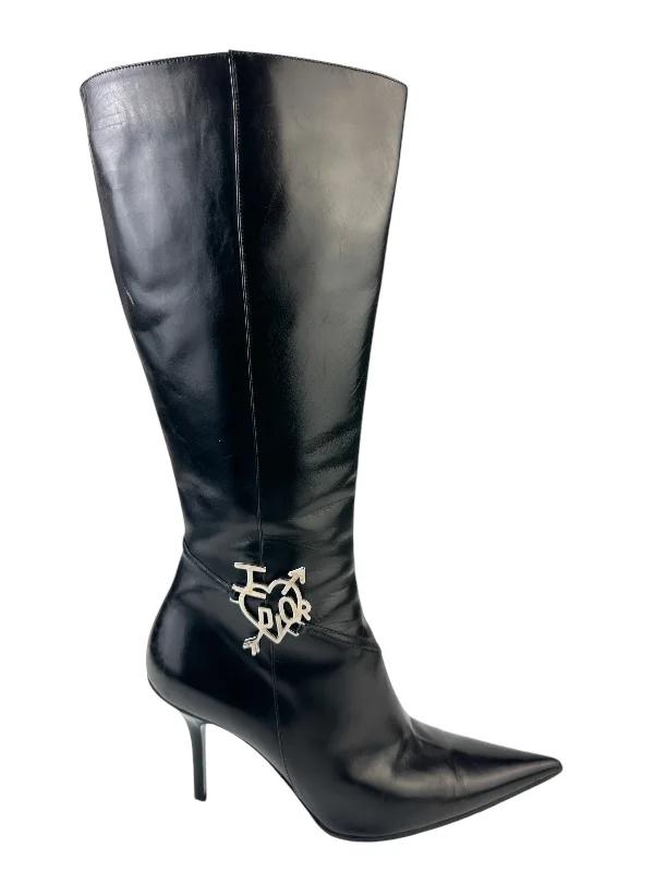 Christian Dior Black Leather High Boots Size 37.5