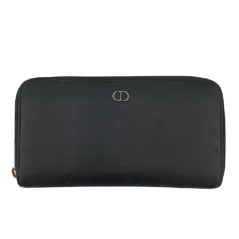 Dior Long Wallet Purse leather black CD logo