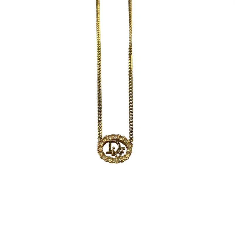 DIOR GOLD-PLATED RHINESTONE PENDANT NECKLACE