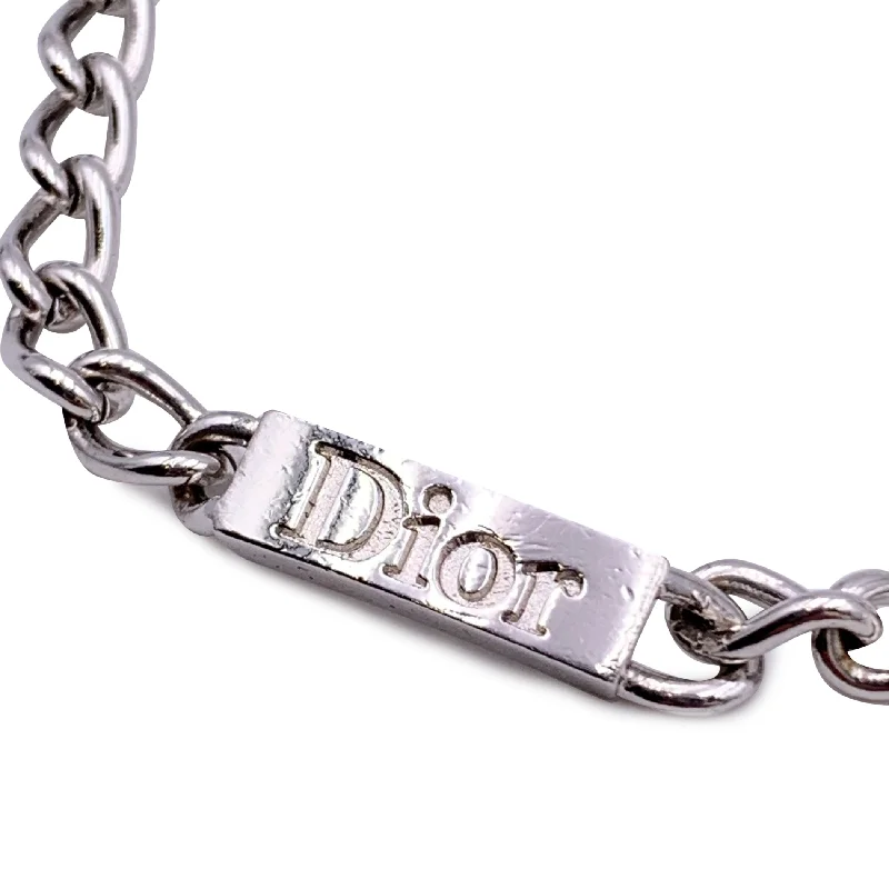 CHRISTIAN DIOR Silver Metal Chain Link Logo Bracelet