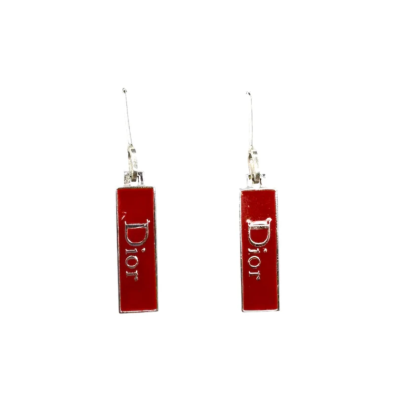 (NEW) DIOR DEEP RED LOGO EARRINGS