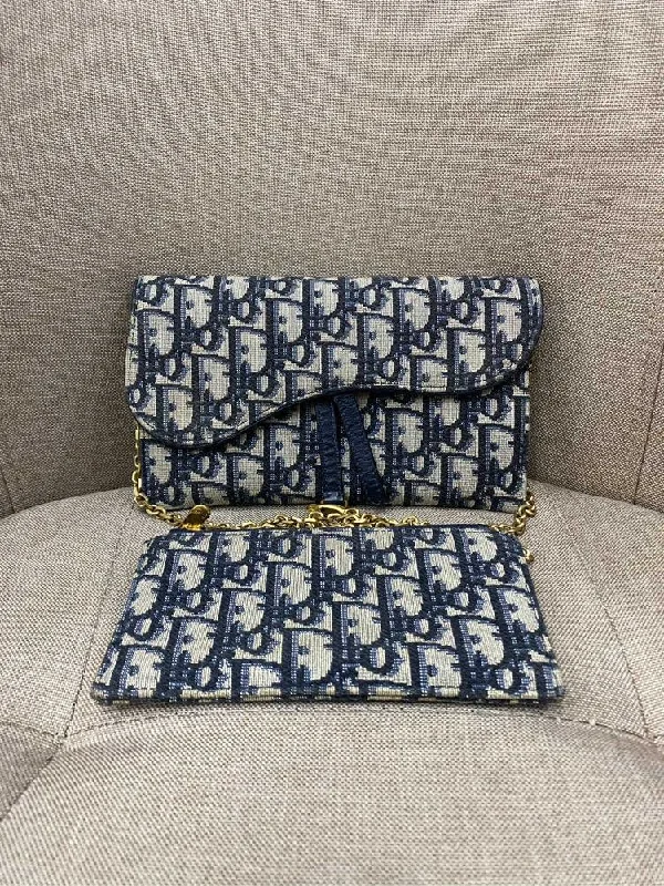 Dior Oblique Blue Wallet on Chain 19x11.5cm Full Set