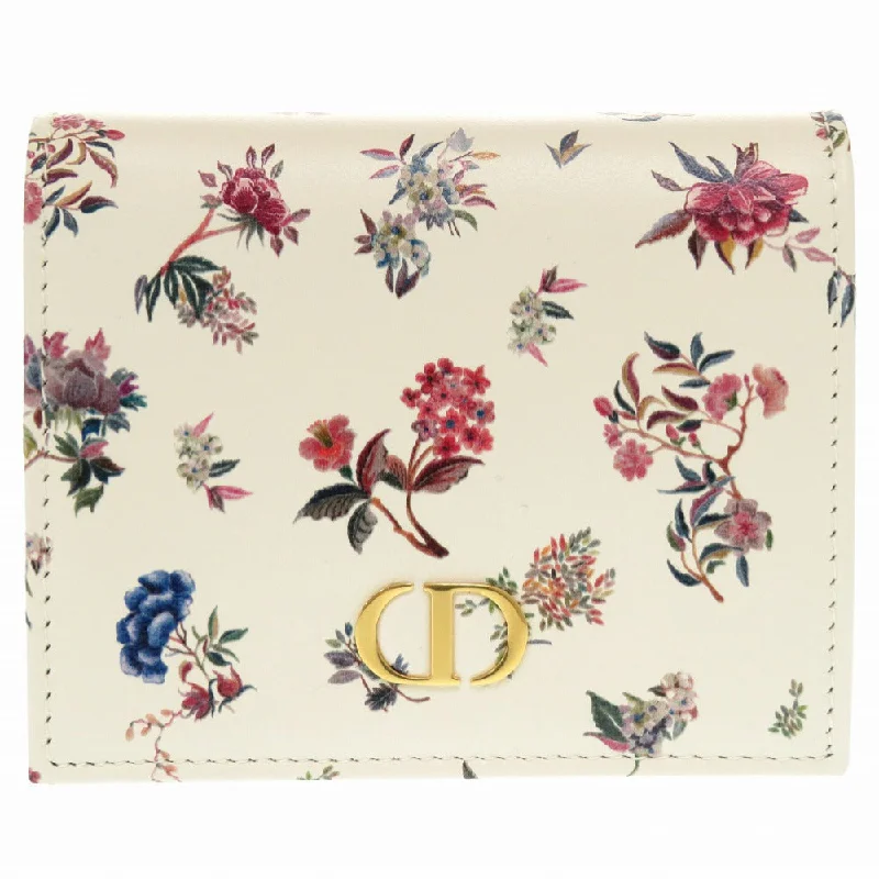 Christian Dior Bifold Wallet leather Ivory CARO flower print Women Used Authentic