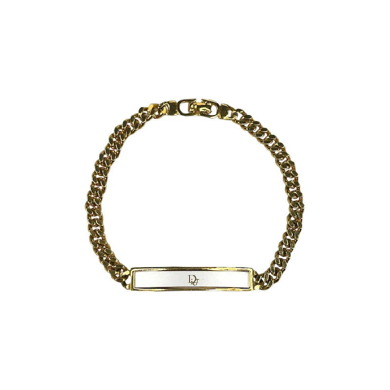 DIOR OBLIQUE LOGO PLATE CUBAN LINK BRACELET - GOLD