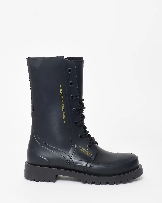 Dior Black Diorcamp Rubber Lace Up Combat Boots - 39