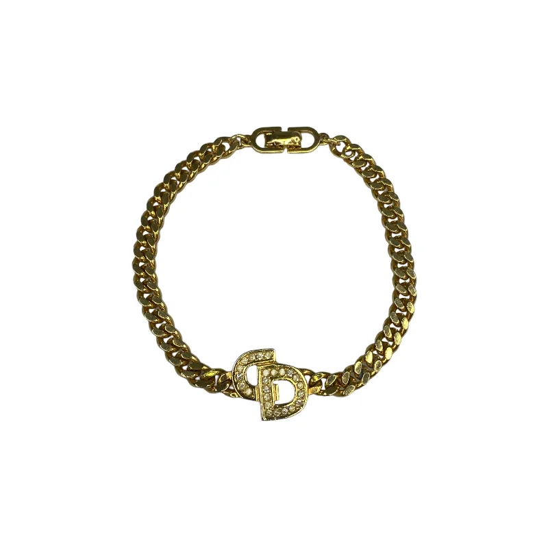 DIOR CD RHINESTONE CUBIN LINK GOLD PLATED BRACELET