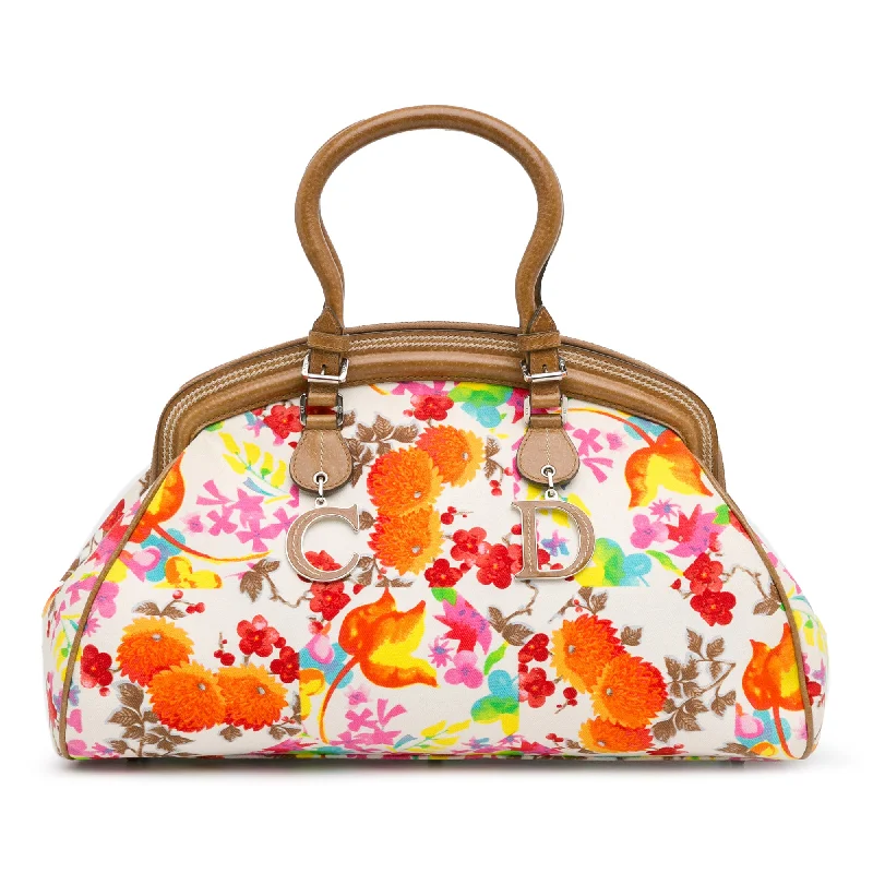 White Dior Floral Canvas Detective Bag