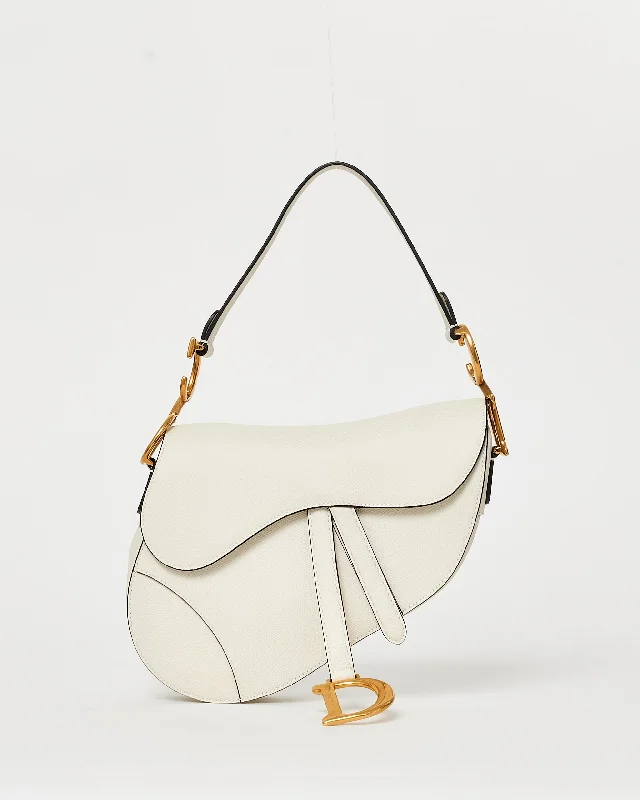 Dior Off White (Latte) Grained Leather Saddle Bag