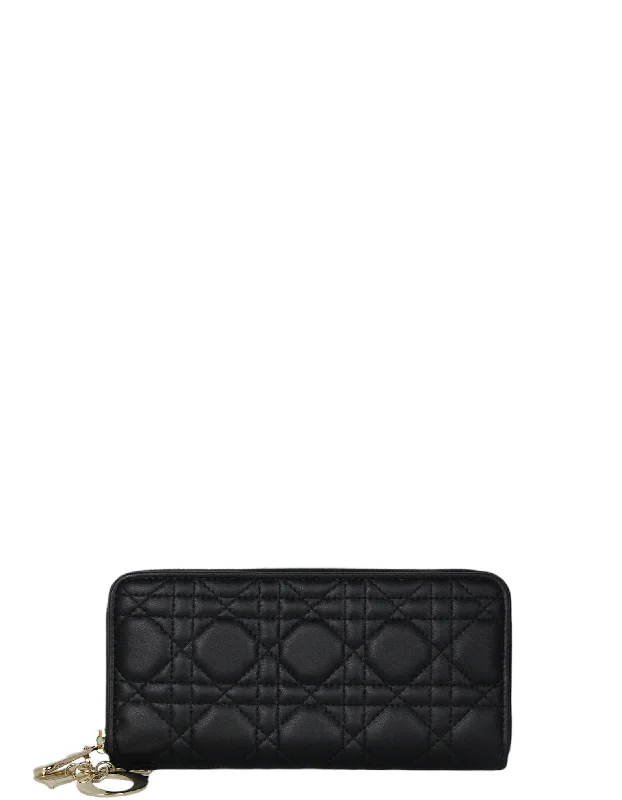 Christian Dior Black Lady Dior Voyageur Wallet