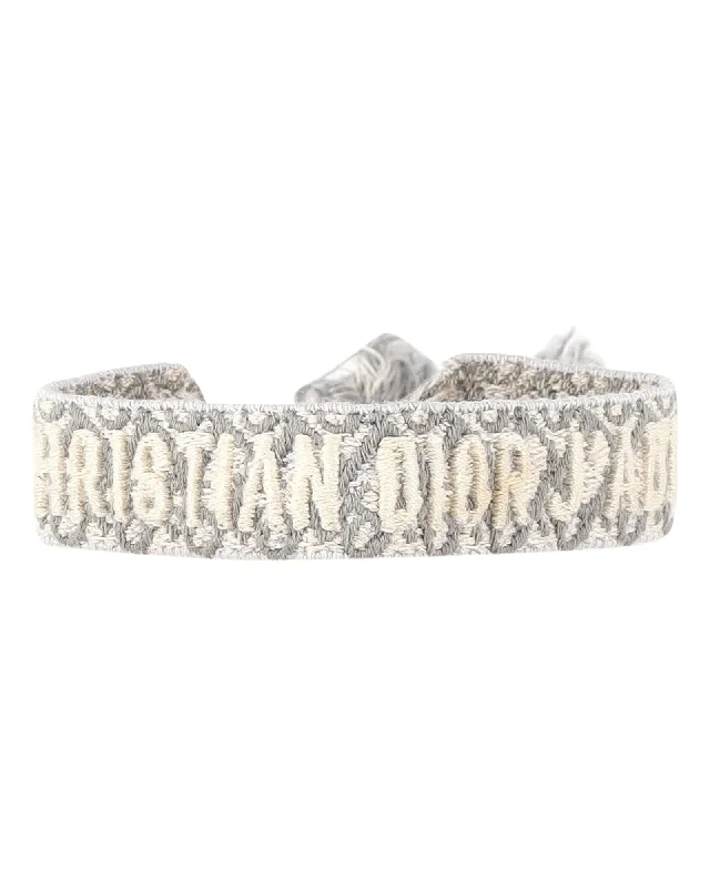 Dior J'adior Oblique Embroidered Bracelet in Grey Cotton