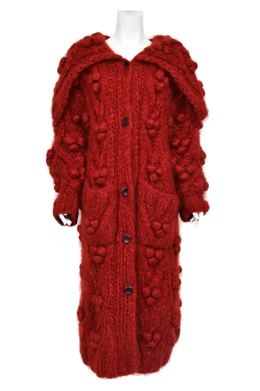 1999 Christian Dior by John Galliano Wine Red Wool Knit Shawl-Collar Sweater Coat