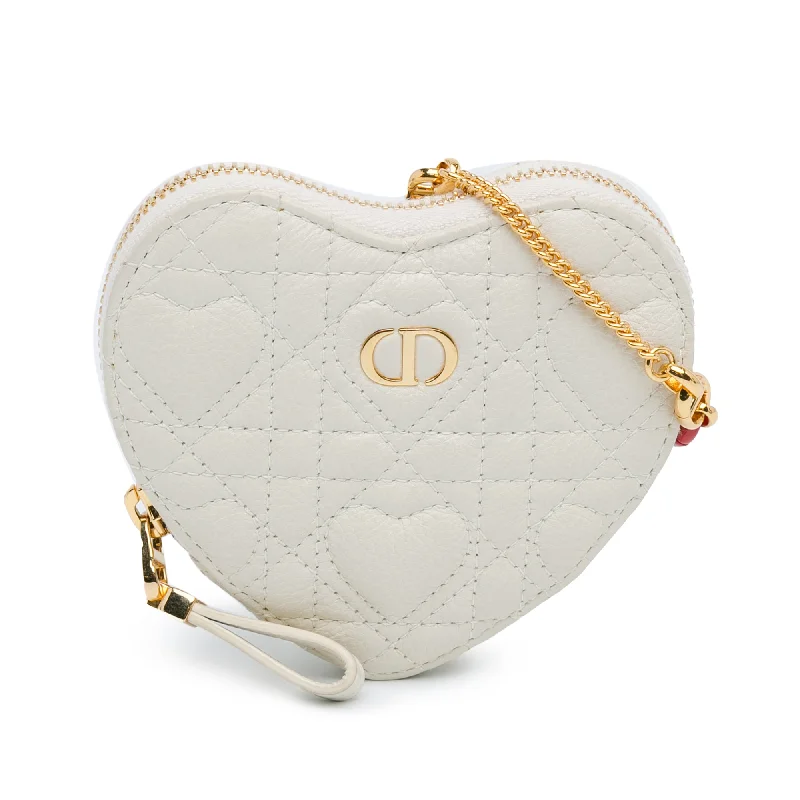 White Dior DiorAmour Caro Heart Pouch with Chain Crossbody Bag