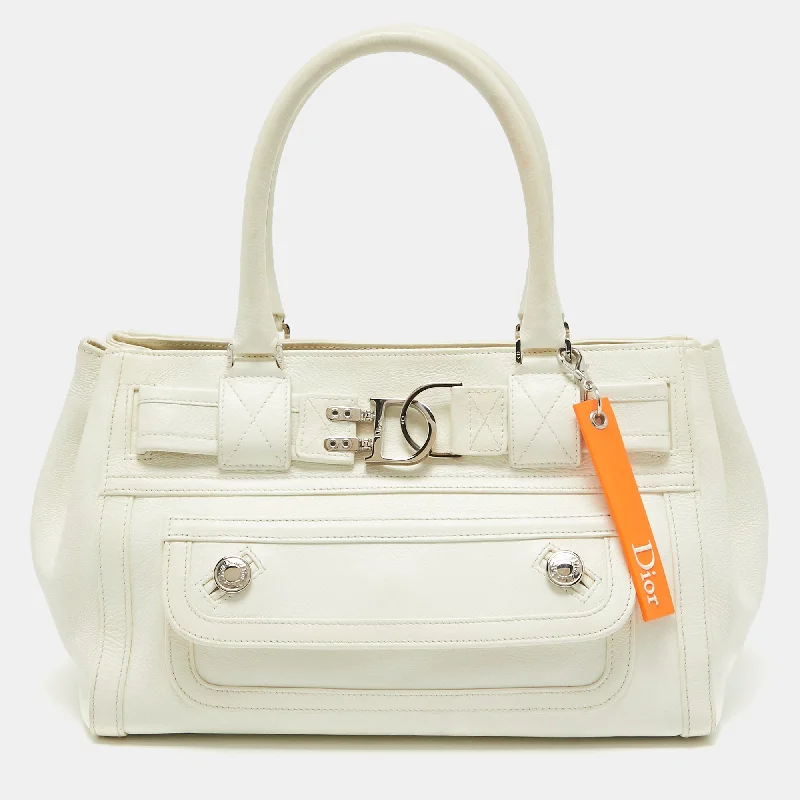 Dior White Leather Flight Tote