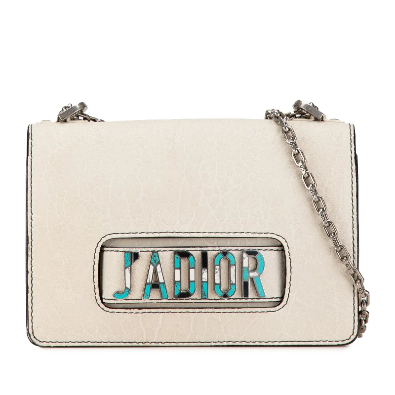 White Dior Calfskin Mosaic J'Adior Flap Bag with Chain