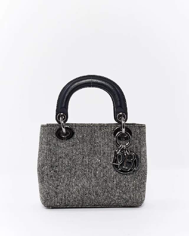 Dior Vintage Black Tweed Mini Lady Dior Tote - NO STRAP