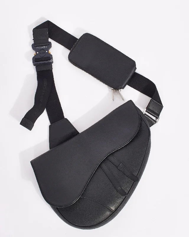 Dior Black Leather Large Saddle Bag