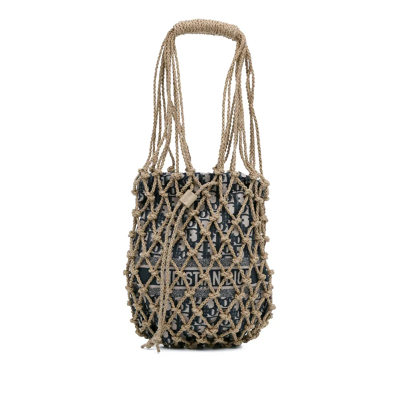 Brown Dior Woven Rope and Oblique Technical Fabric Net Bag