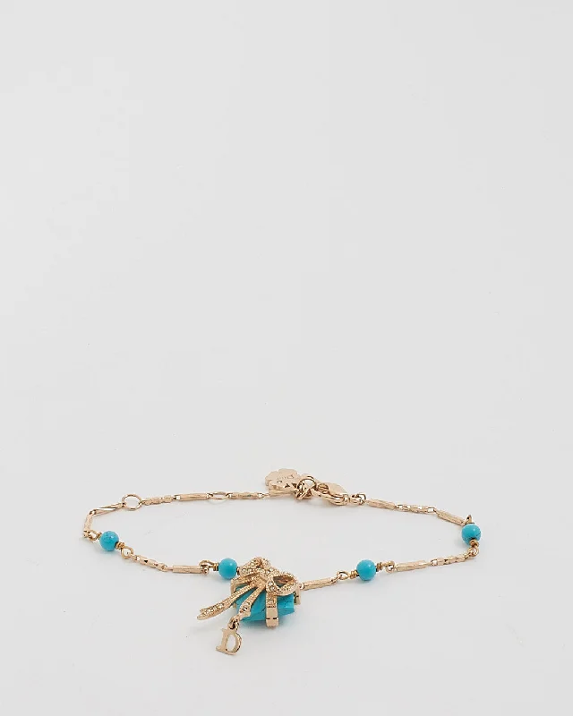 Dior Gold / Blue Present D Charm Bracelet