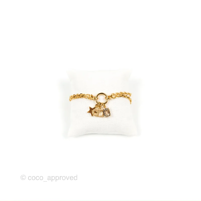 Dior Petit Star Crystal CD Charm Bracelet Gold Tone