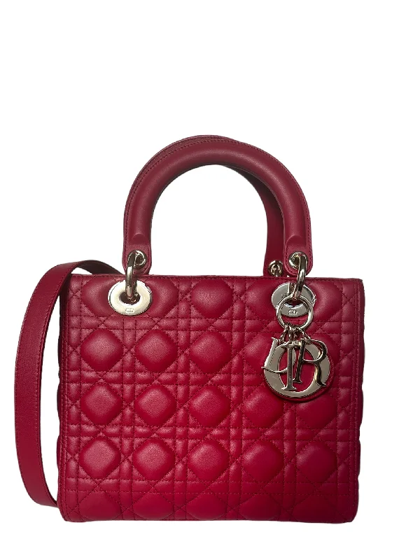 Christian Dior Red Leather Cannage Quilted Medium Lady Dior Bag