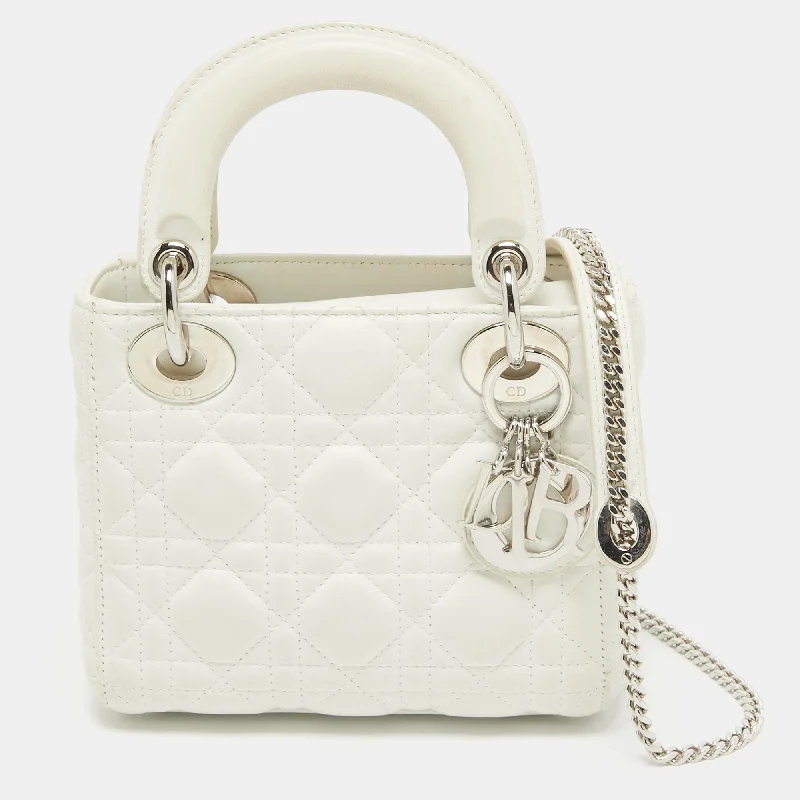 Dior White Cannage Leather Mini Lady Dior Tote