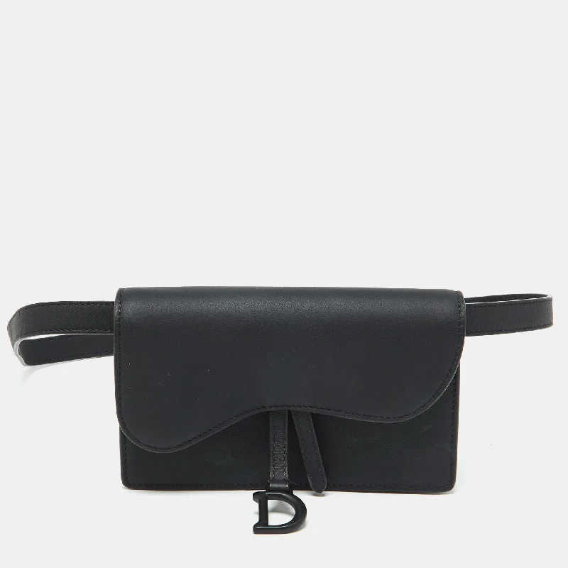 Dior Black Leather Saddle Flap Belt Bag