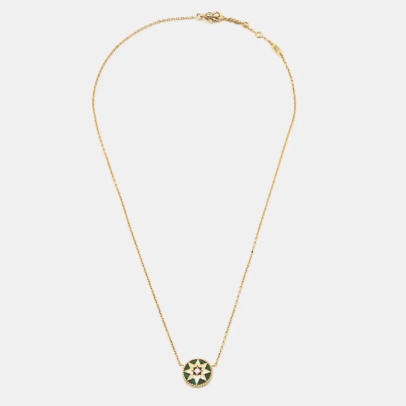 Dior Rose Des Vents Malachite Diamond 18K Yellow Gold Necklace