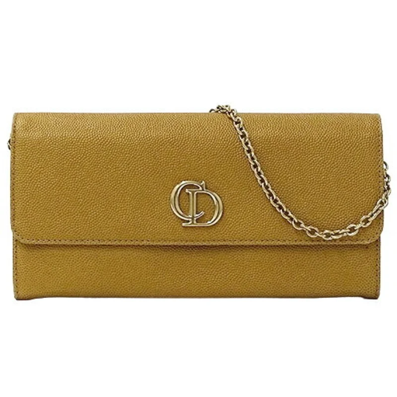 Christian Dior Dior Wallet Women's Brand Long Chain Leather Camel