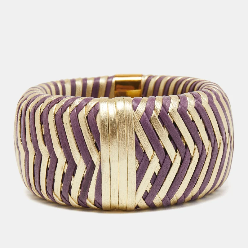 DIOR Bicolor Leather Gold Tone Bracelet