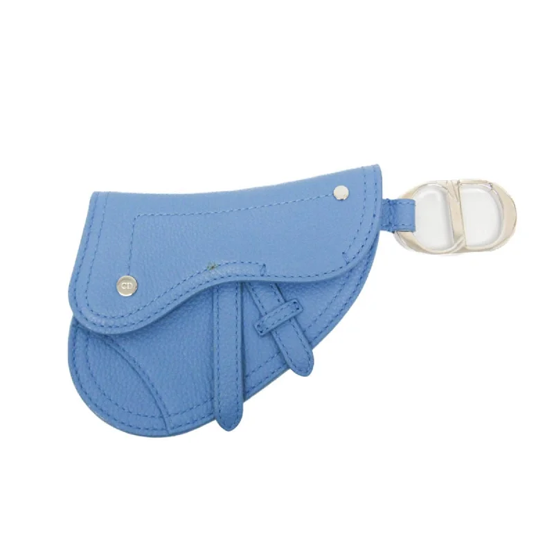 Christian Dior Saddle Pouch With Key Ring Women's Leather Pouch Blue