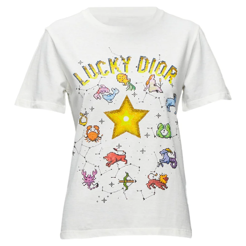 Dior Lucky Dior Zodiac Pixel Print Cotton Linen Short Sleeve Tshirt