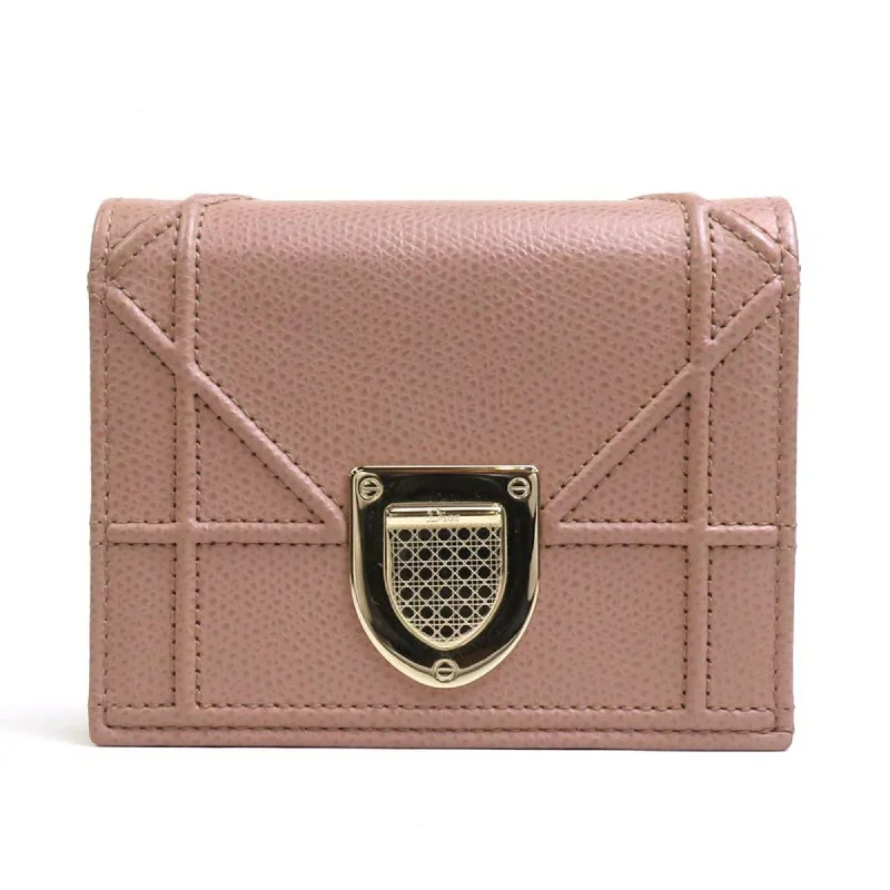 Christian Dior Folio Wallet Diorama Leather Pink Beige Women's