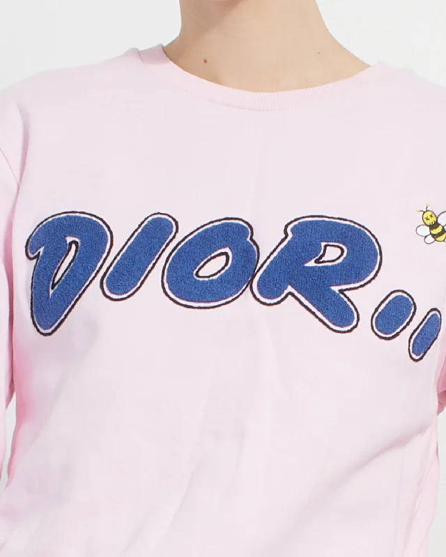 Dior Pink Cotton Blue Logo Oversized Crewneck Sweater - S