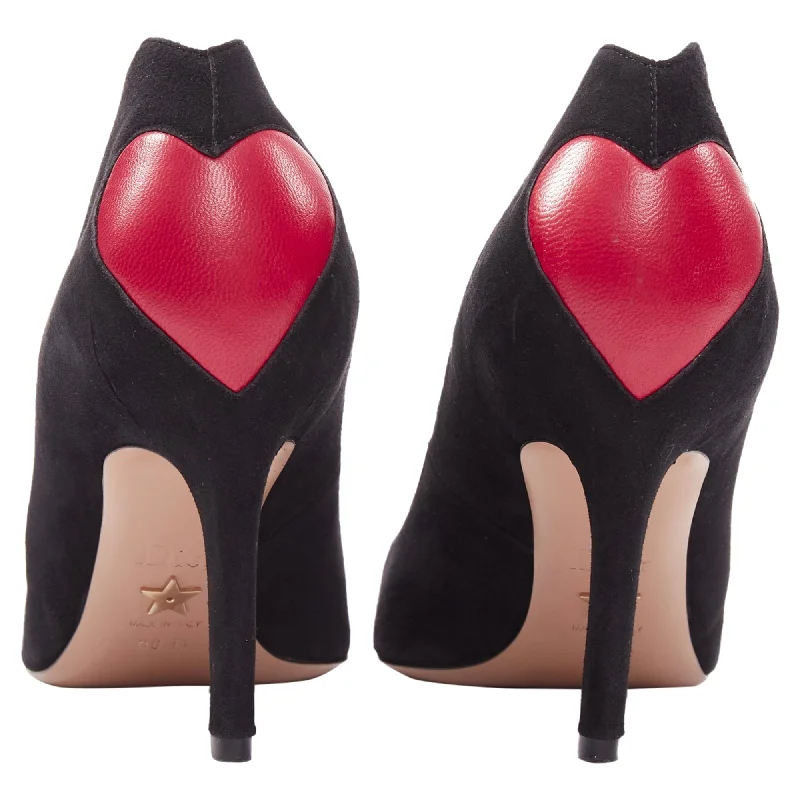 Dior Dioramour Leather Heart Suede Curved Heeled Pumps